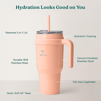 REDUCE 40 oz Stainless Steel Tumbler with Handle - Dual-Wall Vacuum Insulated Travel Mug, Sweat-Proof Lid & Reusable Straw - Keeps Drinks Cold for 24 Hrs, Fits Cupholders, Dishwasher Safe - Sedona