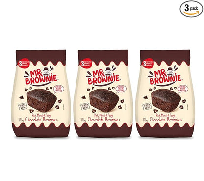 Mr. Brownie Chocolate Brownies - 3 Bags x 8 Individually Wrapped Fudge Brownie Bites with Real Belgian Chocolate Bits - Soft Sweet Snack for Home, School and Work - No Nuts, Palm Oil, or Corn Syrup