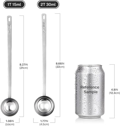 2Pcs Coffee Scoop Spoon - 1 Tbsp (15ml) & 2 Tbsp (30ml) Measuring Tablespoon - Stainless Steel Coffee Measuring Spoon - Long Handle Measuring Spoons for Ground Coffee, Loose Tea and Powder