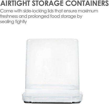 Vtopmart Food Storage Containers 4.3L / 145.4oz, 4 Pieces BPA Free Plastic Airtight Canister for Flour, Sugar, Baking Supplies, with 4 Measuring Cups and 24 Labels, Black