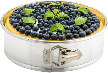Restaurantware Met Lux 9 Inch Round Cake Pan 1 Springform Springform Pan - Removable Bottom Release Latch Silver Aluminum Cheesecake Pan For Baking Desserts