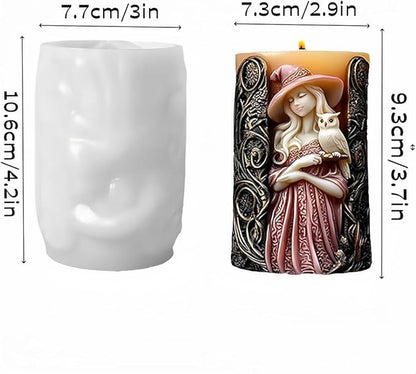 Witch Cylinder Silicone Candle Mold for Candle Making,Pillar Casting Silicone Molds for Resin Casting,Scented Candle, Soap,Silicone Molds for Home Decor,Resin Craft Gifts (C)