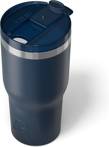 RTIC 30oz Essential Tumbler with Lid, Insulated, Stainless Steel, Metal, Double Wall Vacuum-Insulation, Ceramic Lined, Travel Cup for Iced Coffee, Tea, Hot and Cold Drink, Navy