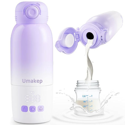 Portable Bottle Warmer for Travel, Large 12oz Capacity with Dual Heating Modes for Breast Milk & Water, Smart Temperature Control, Baby Bottle Warmer for Travel, Gifts for New Mom, Purple
