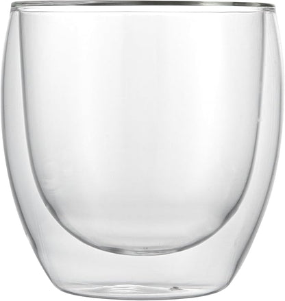 Restaurantware-Forma Professional 8.5 Ounce Double Wall Coffee Cups, 12 Insulated Latte Glasses - Dishwashable, Reusable, Clear Glass Beverage Cups, Freezable, For Hot Or Cold Beverages