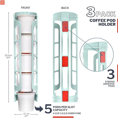 STORAGENIE K Cup Holder for Keurig K-cup,Coffee pod Storage, Side Mount | Wall Mount, Perfect for Small Counters (3 Rows/For 15 K Cups, OASIS BLUE)