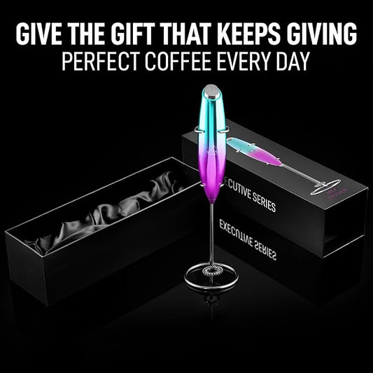 Zulay Kitchen Executive Series Milk Frother Wand - Upgraded & Improved Stand - Ideal Coffee Gift - Coffee Frother Handheld Foam Maker For Lattes - Electric Milk Frother Handheld For Cappuccino
