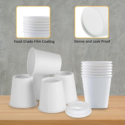 Smygoods White Disposable Paper Coffee Cups with Lids (4 OZ, 50 Count) For Hot Beverages, Tea, Espresso, Cocoa - To Go Drink Containers, Café & Office