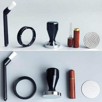 51mm Espresso Tamper Set, 5PCS Coffee Tamper Kit with WDT Tool, Coffee Stirrer, Dosing Funnel, Puck Screen 51mm Espresso Accessories Tampers Kit (Black)