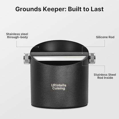 6.3 Inch Stainless Steel Knock Box Espresso Large Capacity with Non-Slip Base Espresso Knock Box Black Coffee Knock Box with Removable Knock Bar Espresso Machine Accessories