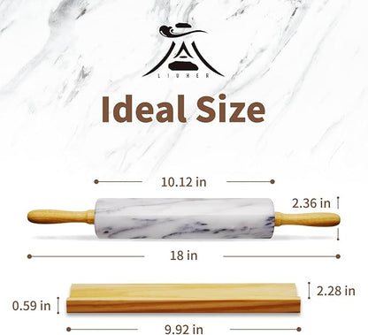 Marble Rolling Pin 18 Inch with Stand Heavy Duty, Weighted Baking Roller Pin for Making Pizza and Dough, Flour Tortillas, Pastry, Non-Stick Rolling Pin Stable and Anti-Slip, Dishwasher Safe