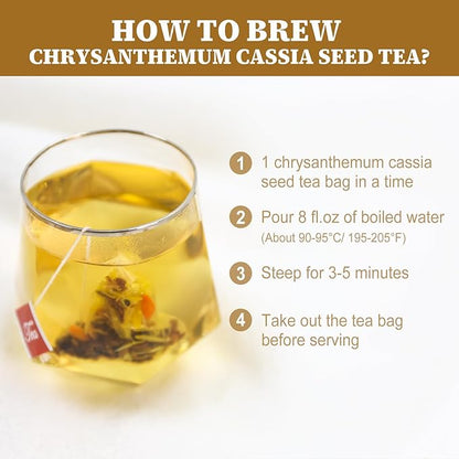 FullChea - Chrysanthemum Cassia Seed Tea, 30 Teabags, 5g/bag - Burdock Root, Goji Berries, Osmanthus, Honeysuckle Combination Herbal Tea