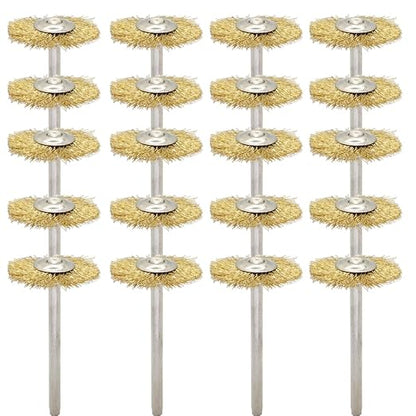 20PCS T-shaped Brass Wire Brushes - Metal Rust Removal, Cleaning, and Polishing - 22mm Diameter, 1/8″ (3mm) Shaft - Removes Burrs and Oxide Layer - Handles Rough Surfaces - Rotary Tool Accessories
