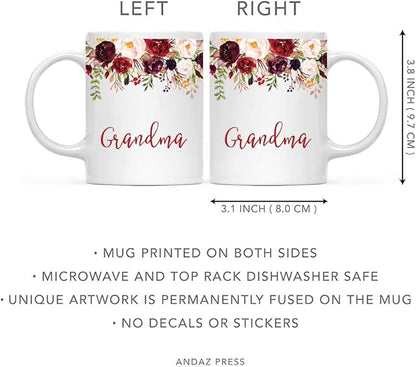 Andaz Press 11oz. Mother's Day Ceramic Coffee Tea Mug Gift, Fall Autumn Marsala Burgundy Flowers Roses Florals, Grandma, 1-Pack, Includes Gift Box, Birthday Christmas Gift Ideas