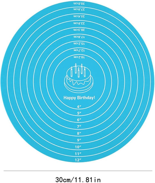 Silicone Baking Mat Cake Mat Silicone Cake Mat Silicone Baking Mat with Measurements for CakeTurntable Stand Non-Stick Heat Resistant Pastry Baking Sheet -Blue