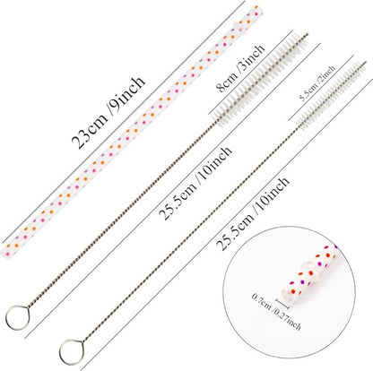 50 Pack Reusable Straws, BPA-Free, 9" Colorful Hard Plastic Stripe Drinking Straw for Mason Jar Tumbler, Family or Party Use with Cleaning Brush