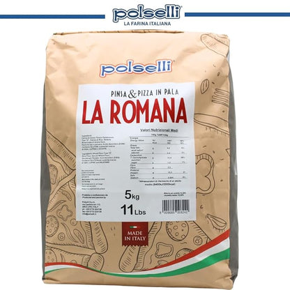 Polselli La Romana Pinsa & Pizza in Pala Flour ,11 lb – Type 0 High-Protein Wheat & Rice Flour Blend – Ideal for Roman-Style Pizza and Flatbread Light & Airy Crust, Crunchy Texture, Perfect for Sourdough & Artisan Baking