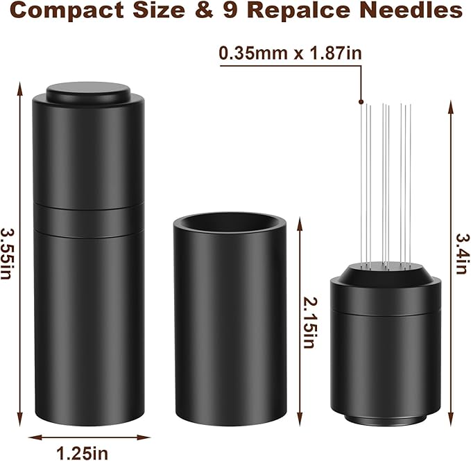 WDT Espresso Distribution Tools Espresso Stirrer Tool WDT Coffee Distributor for Barista Espresso Machine Accessories 9*0.35mm Espresso Grounds Stirrer with Extra 9 Replaceable Needles,Black