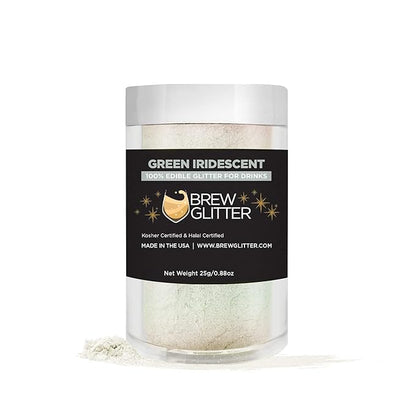 Green Iridescent BREW GLITTER Edible Glitter For Drinks, Cocktails, Beer, Garnish Glitter & Beverages | KOSHER & HALAL Certified | 100% Edible & Food Grade | Vegan, Gluten, Nut Free (25g, Green Iridescent)