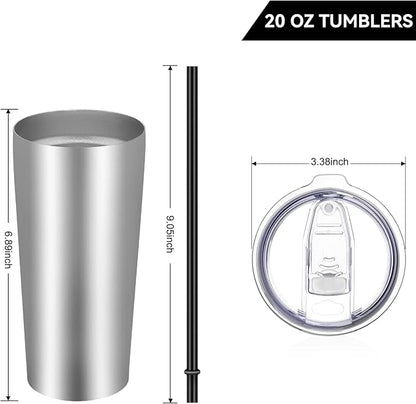 VEGOND 20oz Tumbler Bulk with Lid and Straw 1 Pack, Stainless Steel Vacuum Insulated Tumbler, Double Wall Coffee Cup Travel Mug, Stainless Steel