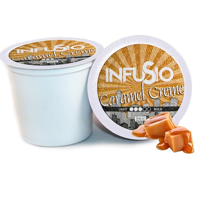 InfuSio Coffee Pods 96 Count - Caramel Crème, Medium Roast Single Serve Coffee Pods for Keurig K Cups Brewers - InfuSio Premium Roasted Keurig 2.0 Compatible