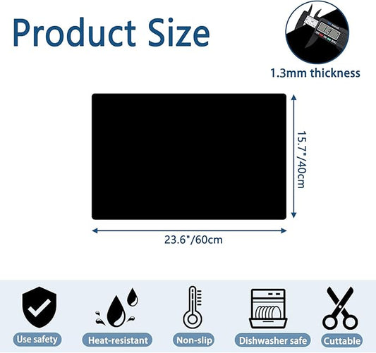 23.6"x15.7" Silicone Mats for Kitchen Counter, Non-Slip Heat Resistant Countertop Protector, Waterproof Silicone Craft Mat for Kitchen Island, Semitransparent