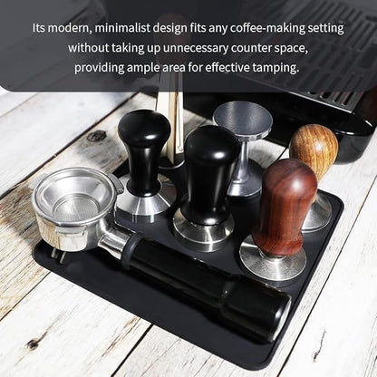 Non-Slip Silicone Espresso Coffee Tamper Mat 5.9x7.87inch Coffee Powder Pad Coffee Press Counter Mat Espresso Machine Tamp Mat Tamping Mat for Barista Tools and Accessories (Black）