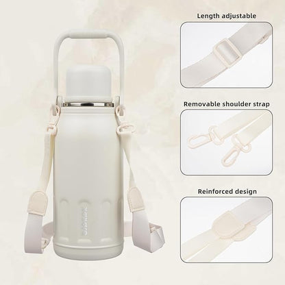 BJPKPK Insulated Thermos 40oz Water Bottle with Lid and Carry Handle Double Wall Stainless Steel Water Bottles for Sports,Beige