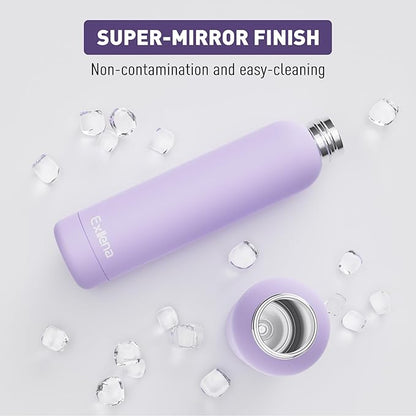 Slim Insulated Water Bottles for Travel 25oz with Clip, Double Wall Vacuum Stainless Steel Water Bottle Keeps Drinks Cold 24 Hrs/Hot 12 Hrs, 100% Leakproof, BPA Free(Purple)