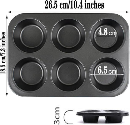 2 Packs Nonstick Round Muffin Baking Pan Tin, 6-Cup Muffin Tin, Cupcake Pans, Cheesecake Pans, Carbon Steel, Black