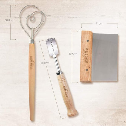 Bread Story Danish Whisk Dough Lame Slashing Tool And Wooden Scraper Tool Used for Pastry Baking Sourdough Starter Kit Set of 3