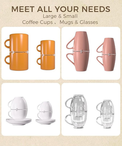 Coffee Mug Organizers and Storage (8Pack), Adjustable Stackable Cup Organizer for Kitchen Cabinets Shelf Organization, Cupboard Save Space Cup Stacker Holder for Tea Cup/Coffee Mugs/Glasses
