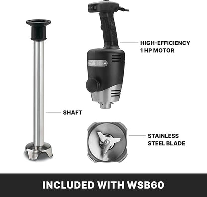 Waring Commercial WSB60 Big Stix Heavy Duty Immersion Blender, 16" Removable Shaft, 1 HP/700 Watt Variable Speed Motor, 120V, 5-15 Phase Plug,Black/Silver,25-Gallon