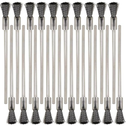20PCS Wire Brushes with Extended Handle - Metal Rust Removal, Polishing, Cleaning - 6mm Diameter, 3mm Shaft, 100mm Length - Removes Burrs, Dust, and Oxide Layer - Handles Rough Surfaces
