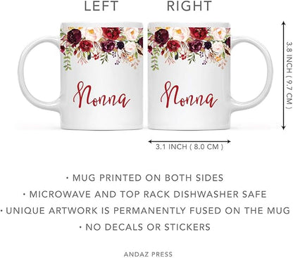 Andaz Press 11oz. Mother's Day Ceramic Coffee Tea Mug Gift, Fall Autumn Marsala Burgundy Flowers Roses Florals, Nonna, 1-Pack, Includes Gift Box, Birthday Christmas Gift Ideas