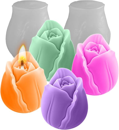 2PCS Tulip Flower Silicone Molds Tulip Bouquet Silicone Candle Molds 3D Floral Resin Candle Soap Mold Flower Fondant Chocolate Cake Decoration Mold Resin Casting