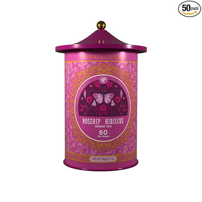 Life Plus Style Gourmet Pagoda Garden Rosehip Hibiscus Green Tea Organic Herbal Tea Caffeinated Hot or Iced Natural Ceylon Tea Antioxidants Supports Wellness 60 Tea Bags