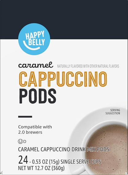 Amazon Brand - Happy Belly Cappuccino Coffee Pods Compatible with K-Cup Brewers, Caramel Flavored, 24 Count (Pack of 2)