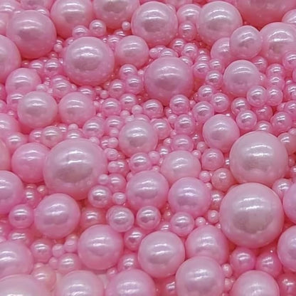Edible Pink Sugar Pearls Sprinkles Candy Mix Size Pearls Cake Decorations Cupcake Toppers Cookie Decorating Perfect for Wedding Party Valentine Halloween Christmas Supplies 4.58OZ