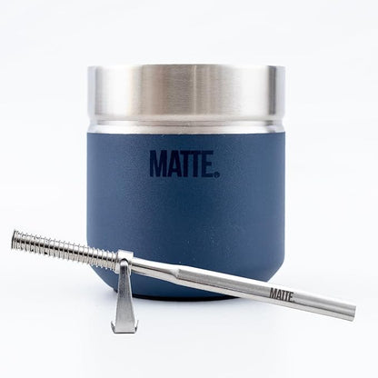 Matte 6.5 oz Yerba Mate Gourd and Bombilla Set - Includes DS Pro Box - BPA Free Yerba Mate Set Kit with Mate Straw, Elegant Design, Non-Slip Base (Blue)