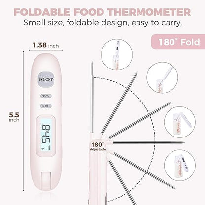 Meat Thermometer Digital - Instant Read Food Thermometer for Cooking Grilling Air Fryer Griddle Probe Kitchen Gadgets Essentials BBQ Grill Smoker Oil Fry Candy Turkey Instant Read Thermometer