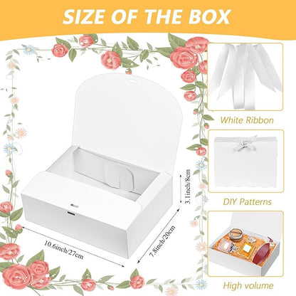 12Pack White Gift Boxes with Lids, 12×9.8×3.1 Inch Gift Box with Ribbon, Elegant Bridesmaid Proposal Box for Wedding, Birthday, Party, Christmas, Bridesmaid, Graduation