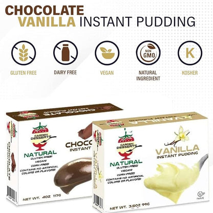 Natural Instant Pudding Mix - Delicious Chocolate & Vanilla Pudding Mix by Garden Desserts - Includes 1 Chocolate & 1 Vanilla. Quick Vegan Dessert, Gluten Free, Kosher 4 Oz (2 Pack, Variety)