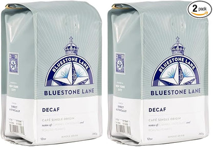 Bluestone Lane Coffee, Decaf Colombian Espresso Beans, Medium Roast, Whole Bean, 12 Ounce Bag, Fresh Roasted Single Origin (Pack of 2)