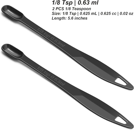 2 Pcs 1/8 Teaspoon (0.63 mL | 1/8 Tsp | 0.63 cc | 1/64 oz) Stainless Steel Single Measuring Spoon, Long Handle Metal Measuring Spoon, Kitchen Gadgets for Cooking & Baking(Black)