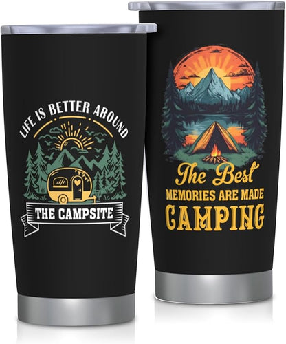 Camping Gifts for Men Women Tumbler 20oz, Camper Gifts Coffee Cups, Camp Essentials, Camp Accessories, Gift for RV Owners, Campsite Outdoors RV Travel Lovers Mug