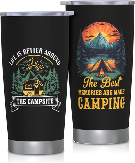 Camping Gifts for Men Women Tumbler 20oz, Camper Gifts Coffee Cups, Camp Essentials, Camp Accessories, Gift for RV Owners, Campsite Outdoors RV Travel Lovers Mug