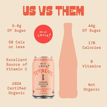 De La Calle Tepache - Grapefruit Lime - Modern Mexican Soda - Craft Fermented Pineapple Sparkling Beverage - Certified Organic, Antioxidant Rich, Non-Alcoholic, Healthy Soda, Low Sugar, Low Calorie, Non-GMO