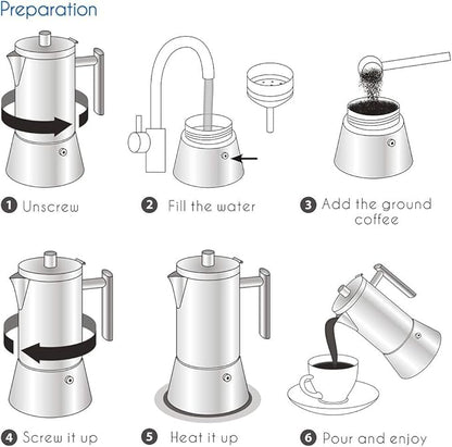 Easyworkz Diego Stovetop Espresso Maker Stainless Steel Italian Coffee Machine Maker 12Cup 17.5 oz Induction Moka Pot