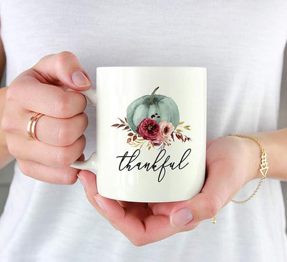 Andaz Press Fall Burgundy Marsala 11oz. Ceramic Coffee Tea Mug, Thankful, 1-Pack, Pumpkin Floral Graphic, Birthday, Friend, Family, Coworker, Autumn Season, Thanksgiving, Festive Ideas